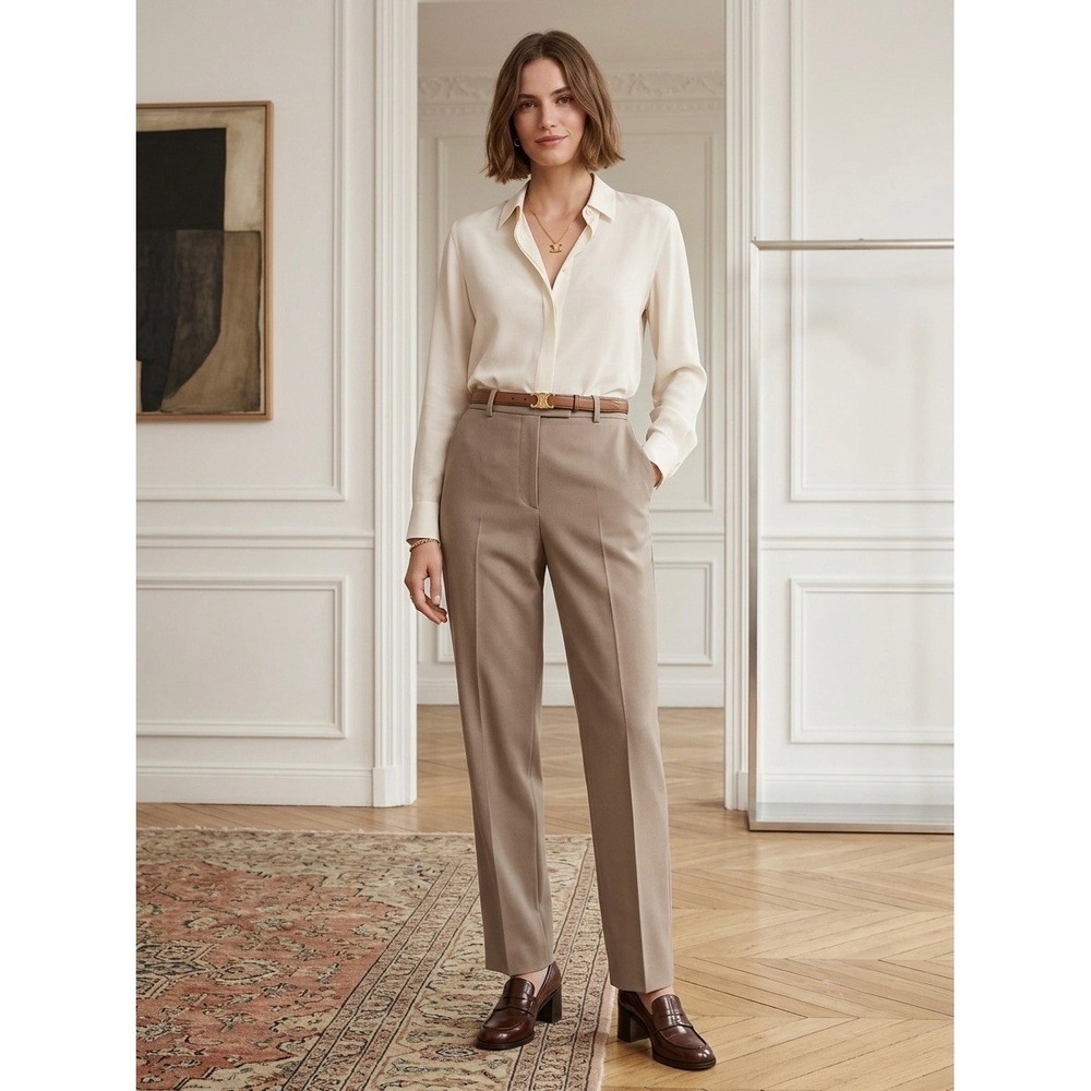 Celine Taupe Virgin Wool Blend Tailored Trousers Pants Size 42 2 1235 / 0982